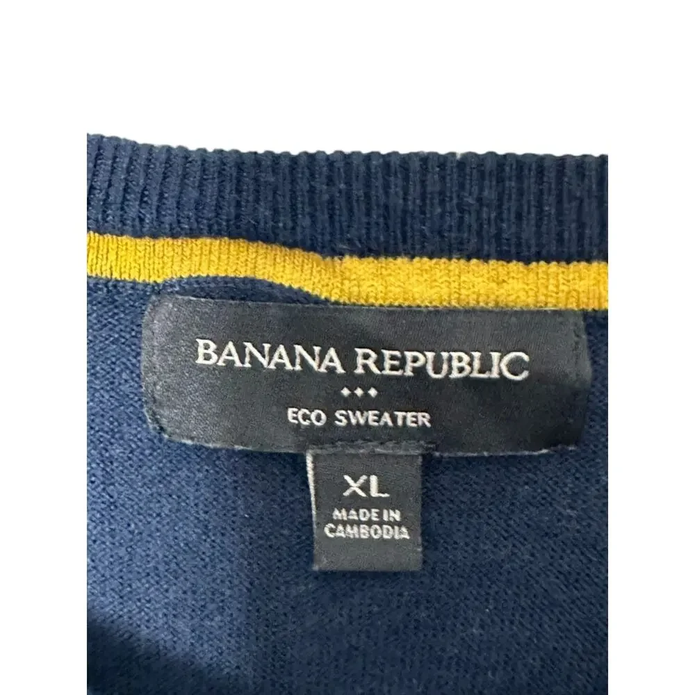 Banana Republic Navy Combo Birdseye Chest Striped Crew-Neck Sweater Men's XL